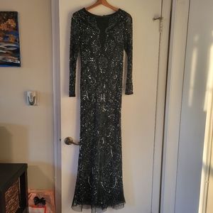 Aidan Mattox beaded long sleeve gown black